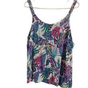 Juniper +Lime tank top in tropical floral print braided straps size XL